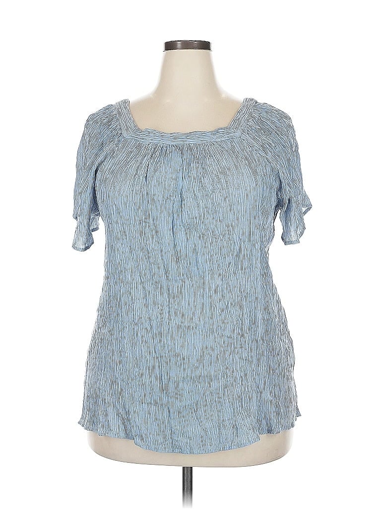Pre-owned Cj Banks Short Sleeve Blouse In Blue