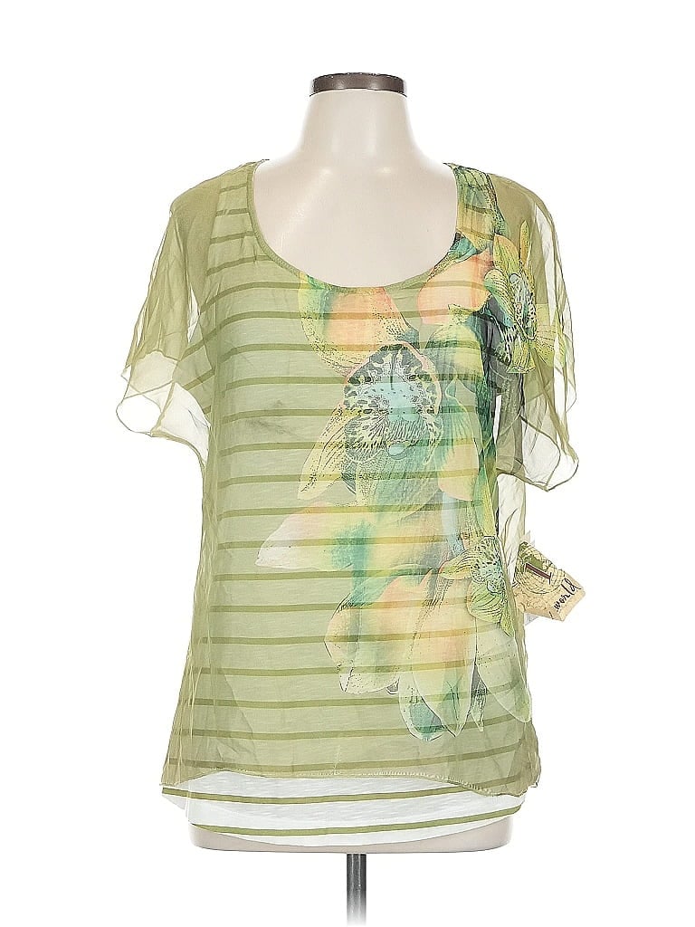 Pre-owned One World Short Sleeve Blouse In Green