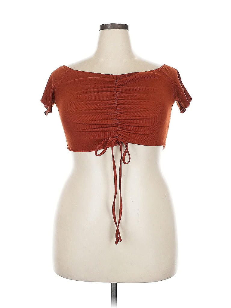 SHEIN CURVE Pre-owned Short Sleeve Top Brown Sweetheart Neckline Tops