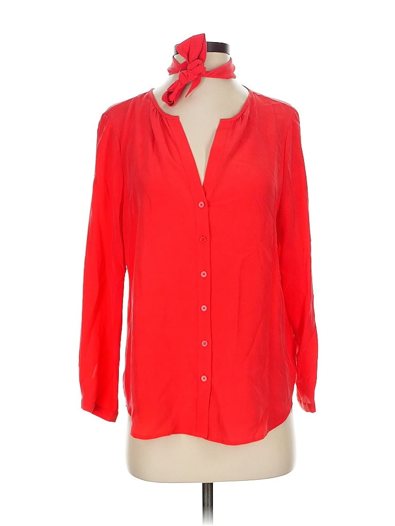 Pre-owned Joie 3/4 Sleeve Silk Top Red Tie Neck Tops