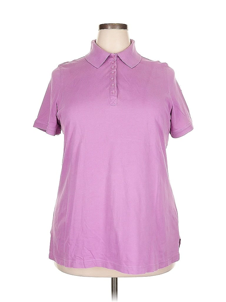 Pre-owned Woman Within Short Sleeve Top Purple Solid Pattern Collared Neckline Tops