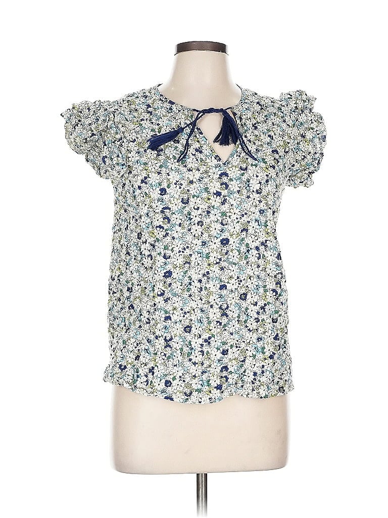 Pre-owned Solitaire Short Sleeve Blouse In Blue