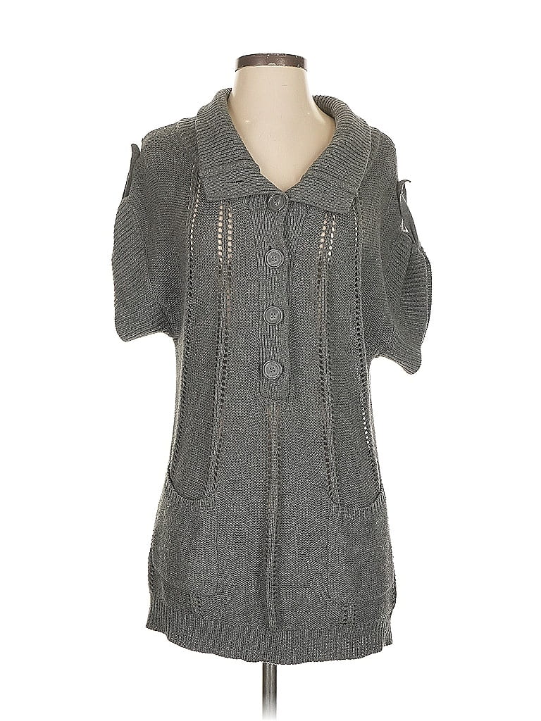 Click to view more detailed imagery on our partner's website Pre-owned Bcbgmaxazria 3/4 Sleeve Top Gray Cold Shoulder Neckline Tops