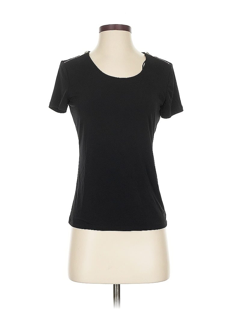 Click to view more detailed imagery on our partner's website Pre-owned Carmen Marc Valvo Short Sleeve Top Black Scoop Neck Tops