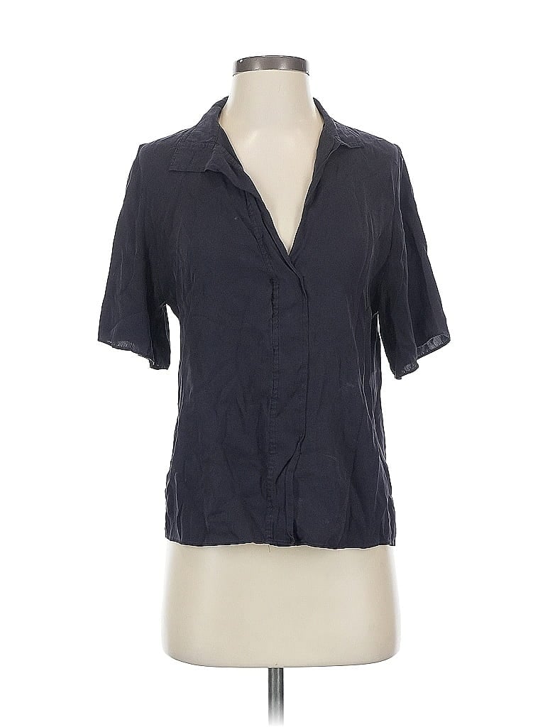 Pre-owned Vince Short Sleeve Silk Top Blue Open Neckline Tops