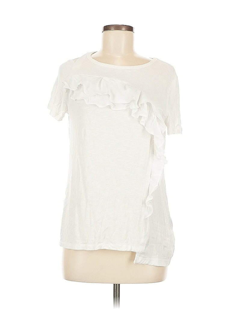 Click to view more detailed imagery on our partner's website Pre-owned Simply Vera Vera Wang Short Sleeve Top White Ruffles Neckline Tops
