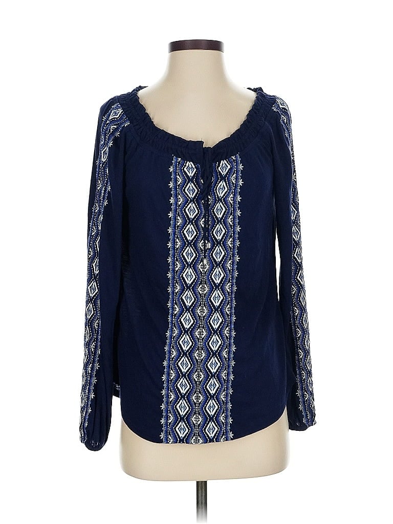 Pre-owned White House Black Market Long Sleeve Henley Shirt In Blue