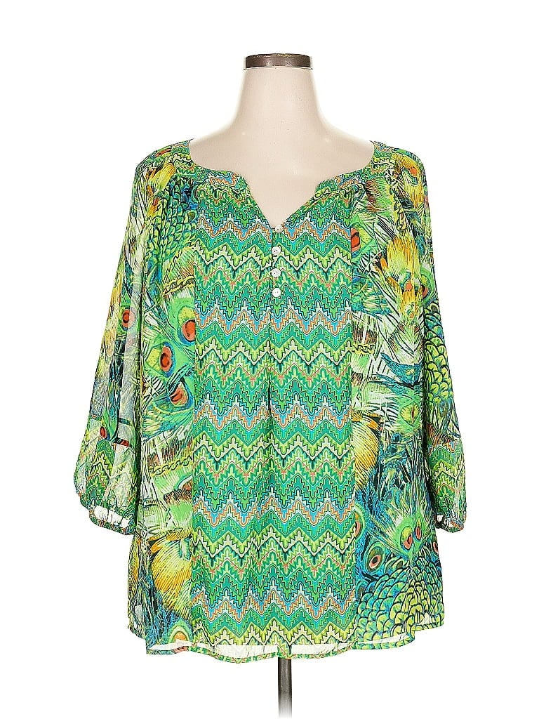 Pre-owned Fig And Flower 3/4 Sleeve Blouse In Green
