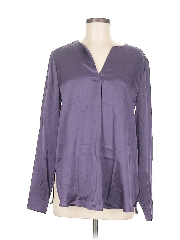 Pre-owned Etcetera Long Sleeve Silk Top Purple Open Neckline Tops