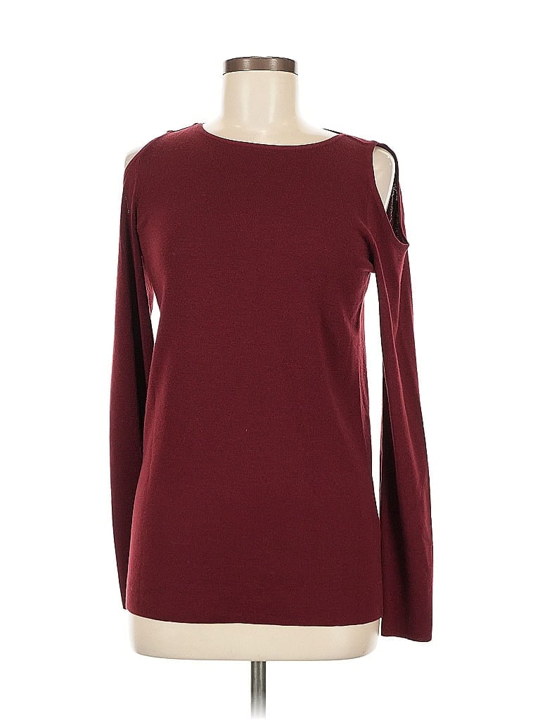 Pre-owned Lafayette 148 Wool Pullover Sweater In Burgundy