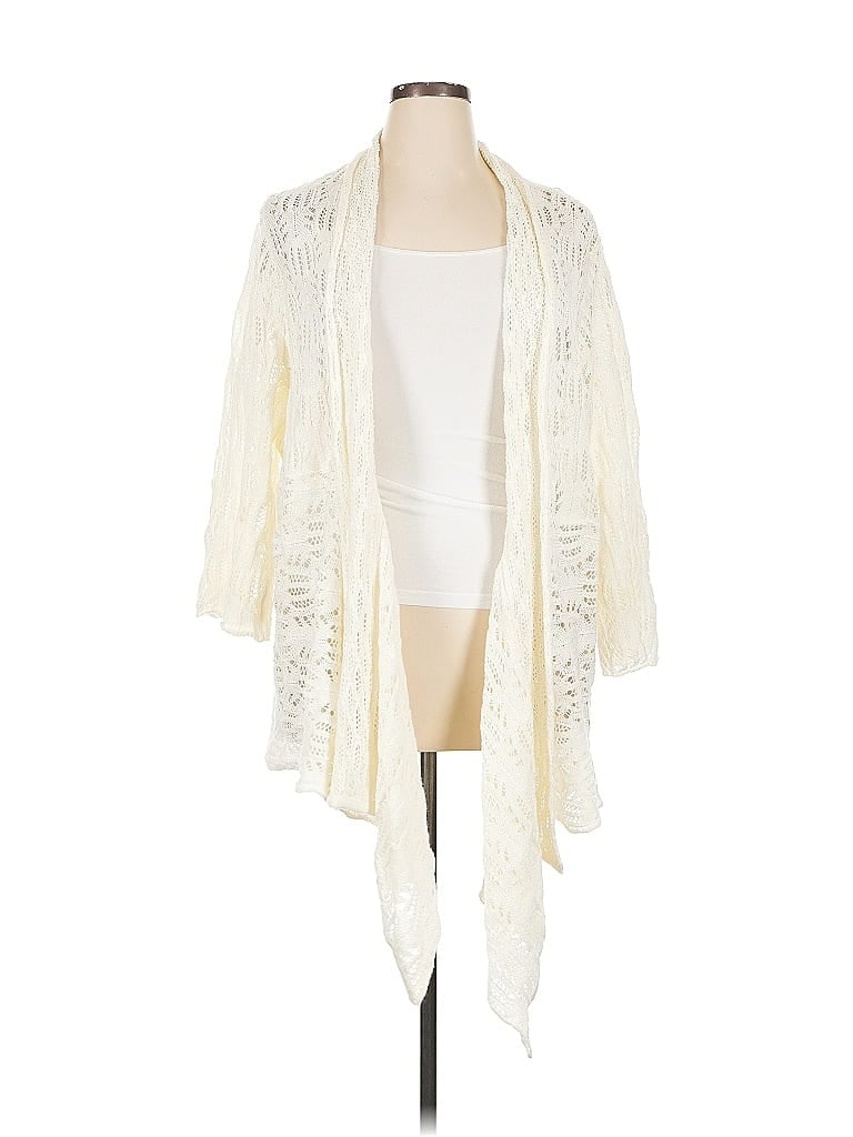 Pre-owned Woman Within Cardigan Sweater In White