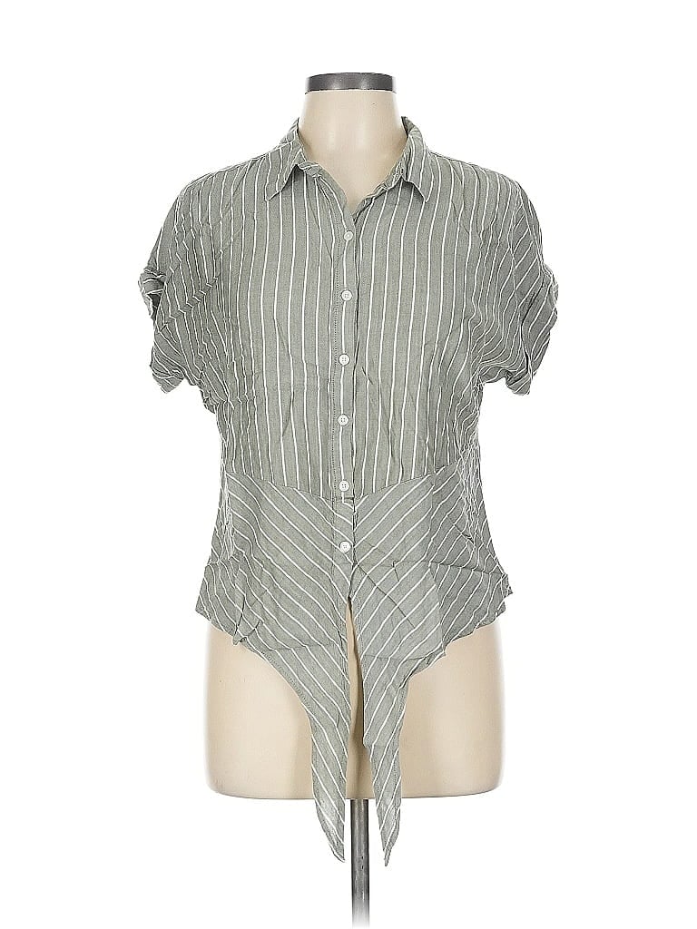 Pre-owned Jones New York Signature Short Sleeve Blouse In Gray