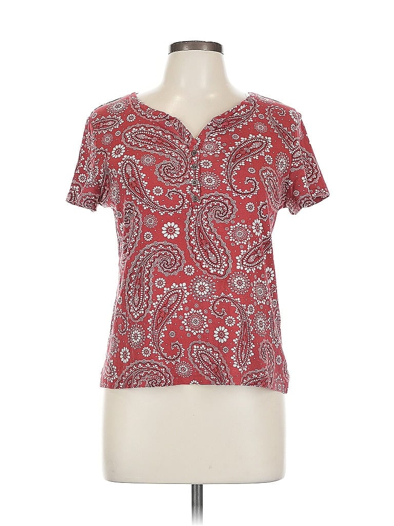 Pre-owned Croft & Barrow Short Sleeve Henley Shirt In Red