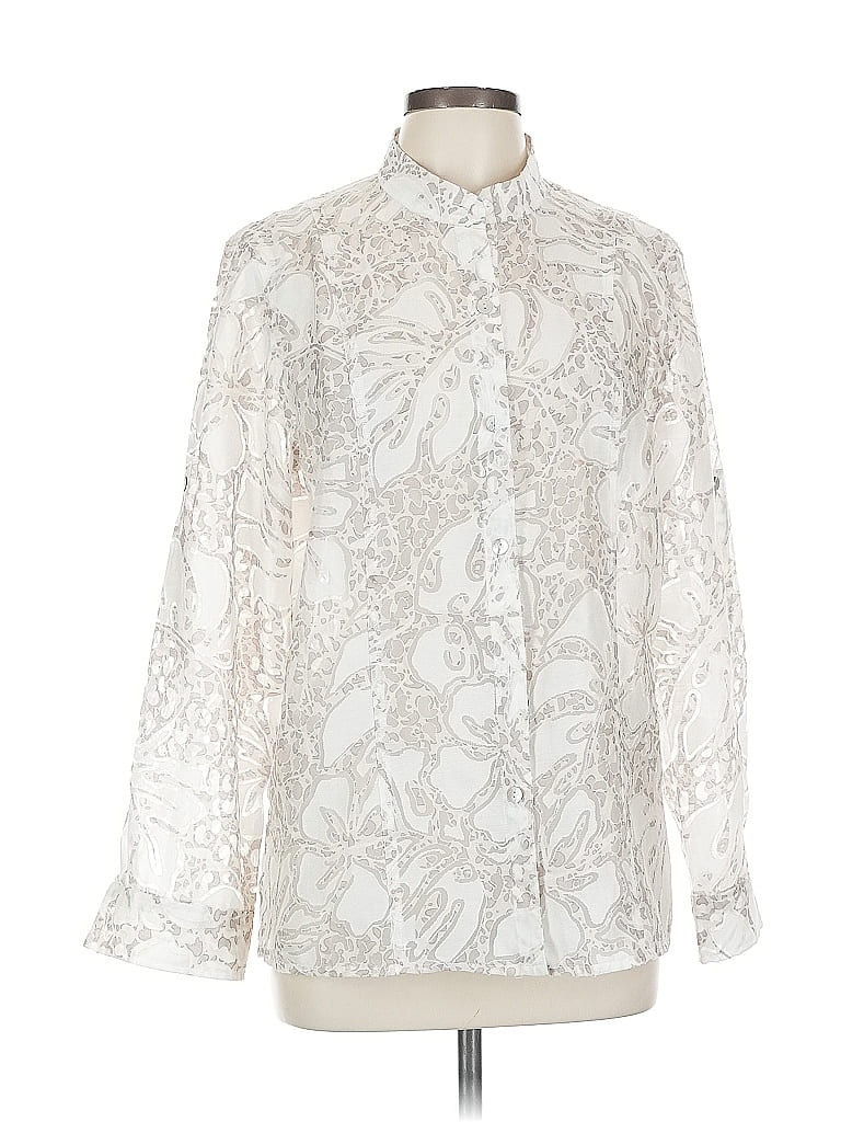 Pre-owned Alfred Dunner Long Sleeve Blouse In White