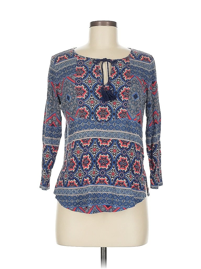 Pre-owned Lucky Brand 3/4 Sleeve Blouse In Blue
