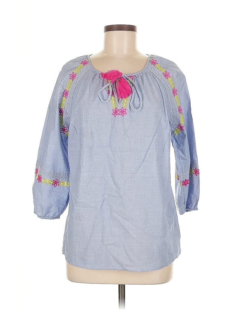 Pre-owned Talbots Outlet 3/4 Sleeve Blouse In Blue