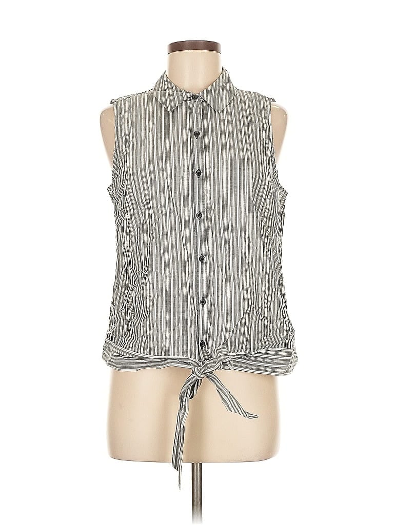 Pre-owned Elle Sleeveless Button Down Shirt In Gray