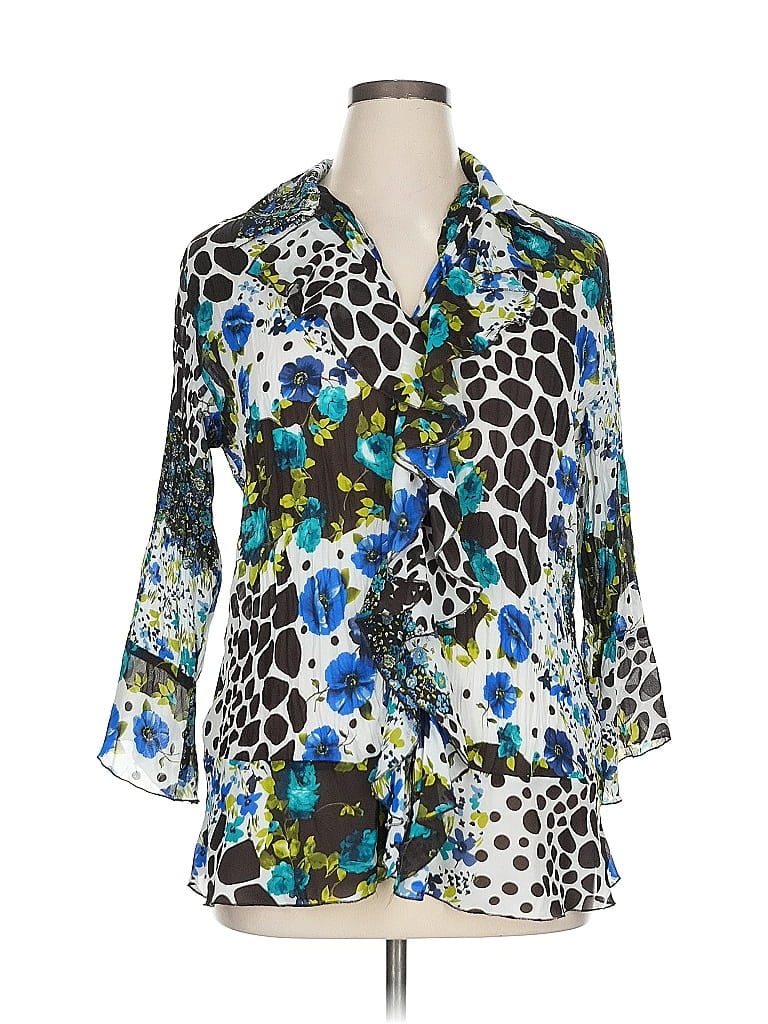 Pre-owned Sunny Leigh 3/4 Sleeve Blouse In Blue