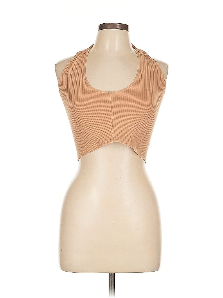 Pre-owned Aerie Sleeveless Top Tan Halter Neckline Tops In Brown