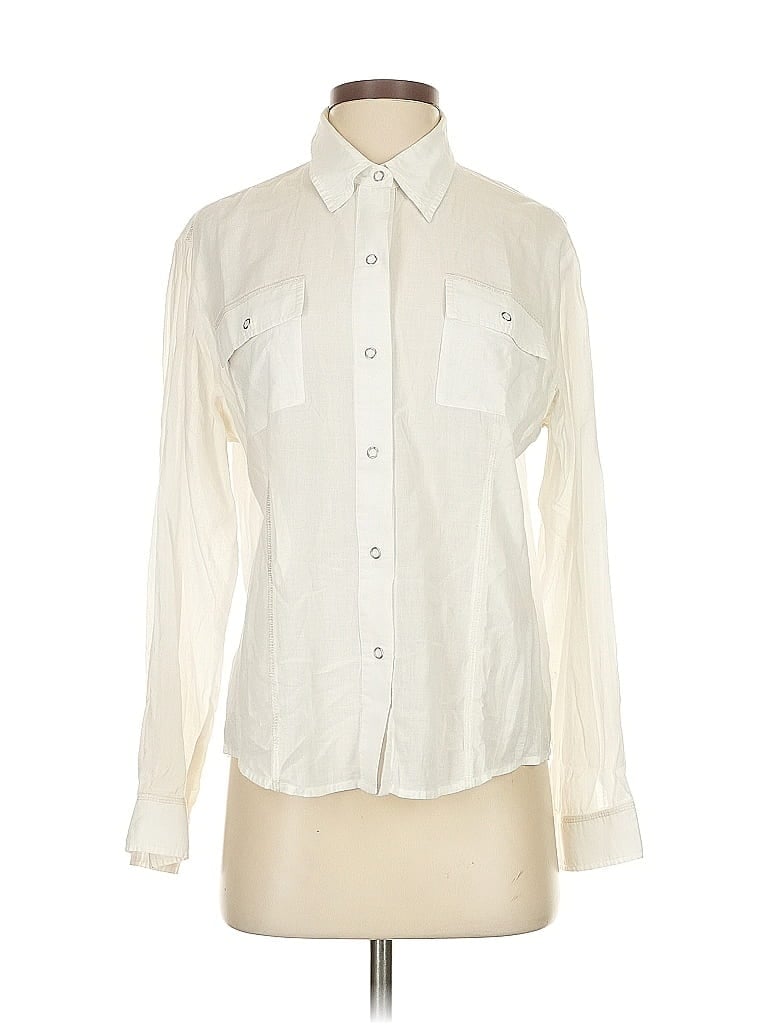 Pre-owned Chico's Long Sleeve Button Down Shirt In White