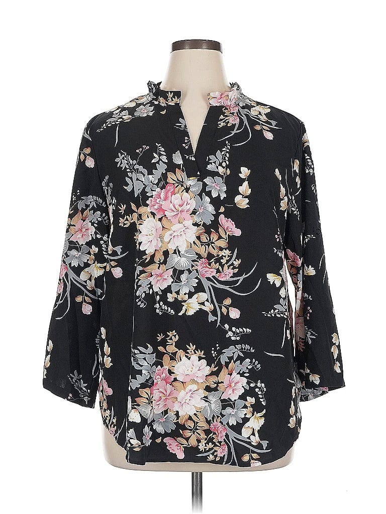 Pre-owned Shein Curve 3/4 Sleeve Blouse In Black