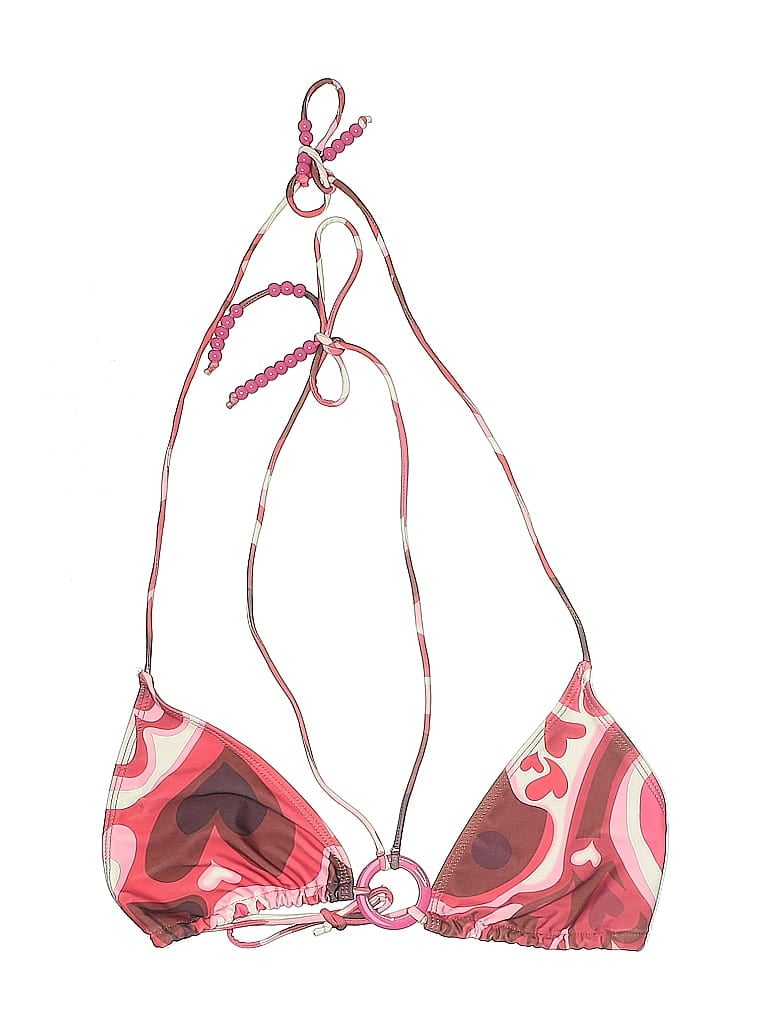 Pre-owned Prettylittlething Swimsuit Top Red Hearts Pattern Swimwear