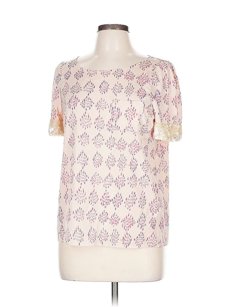 Click to view more detailed imagery on our partner's website Pre-owned Gryphon New York Short Sleeve Silk Top Pink Square Neckline Tops