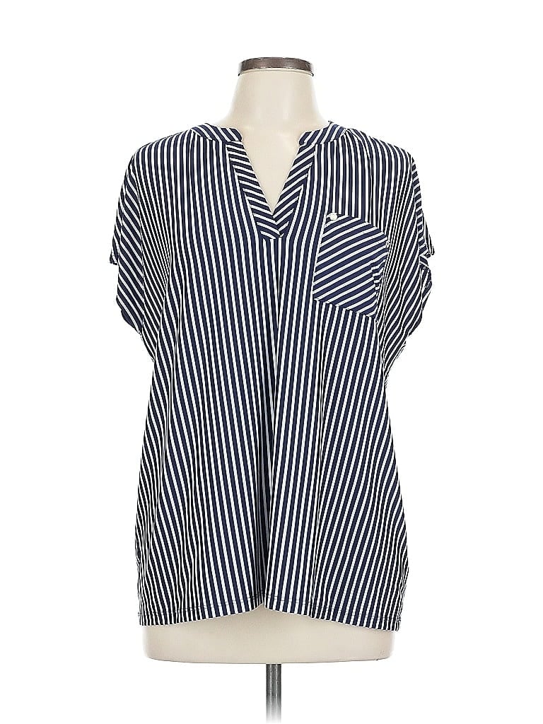 Pre-owned Jones New York Signature Short Sleeve Blouse In Blue