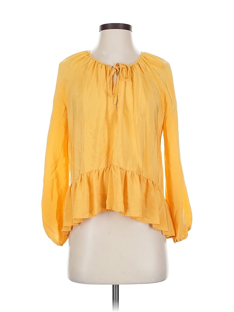 Pre-owned Amanda Uprichard 3/4 Sleeve Silk Top Yellow Keyhole Neckline Tops