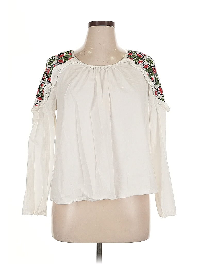 Pre-owned Crown & Ivy Long Sleeve Blouse In White