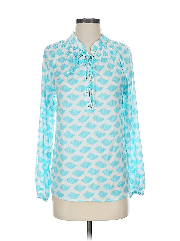 Pre-owned Macbeth Collection By Margaret Josephs Long Sleeve Blouse In Blue