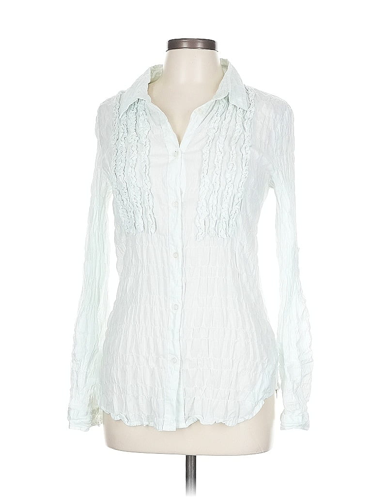 Pre-owned Pink Rose Long Sleeve Blouse In White