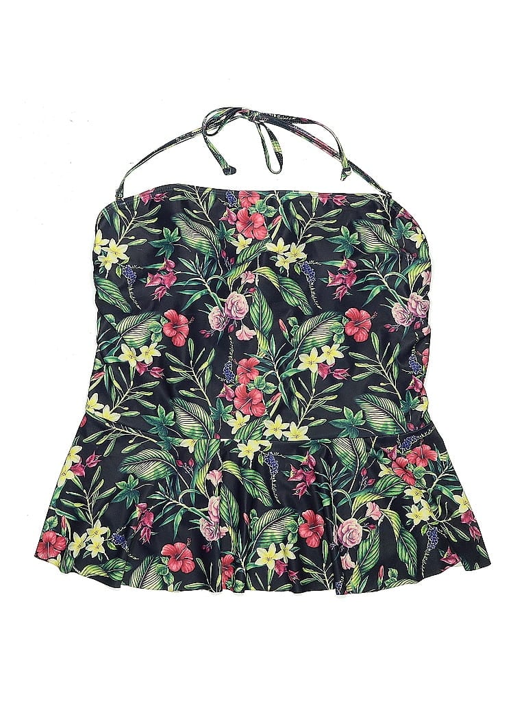 Pre-owned Nicole Miller Studio Swimsuit Top Black Tropical Pattern Swimwear