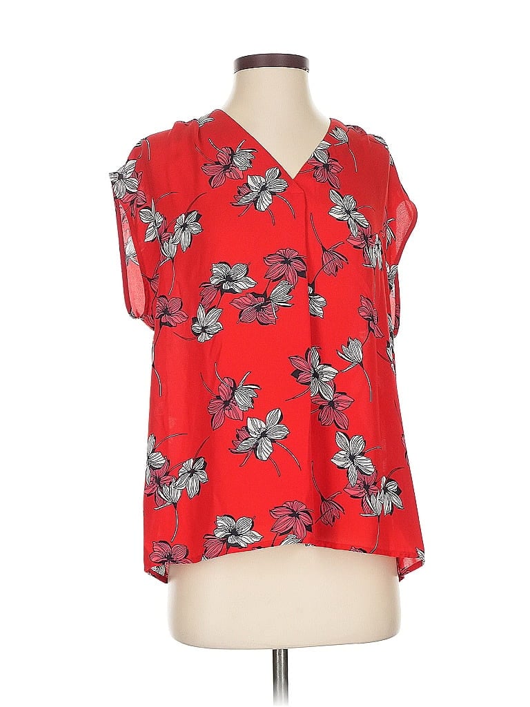 Pre-owned Banana Republic Factory Store Short Sleeve Blouse In Red