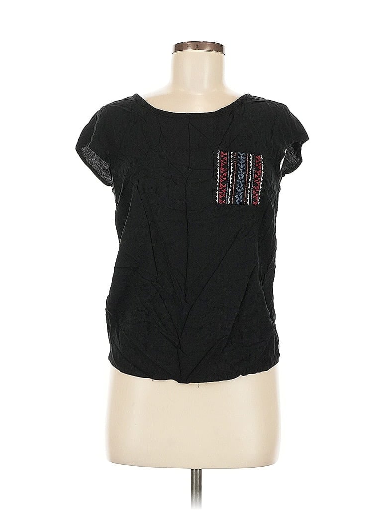 Pre-owned Eddie Bauer Short Sleeve Top Black Scoop Neck Tops