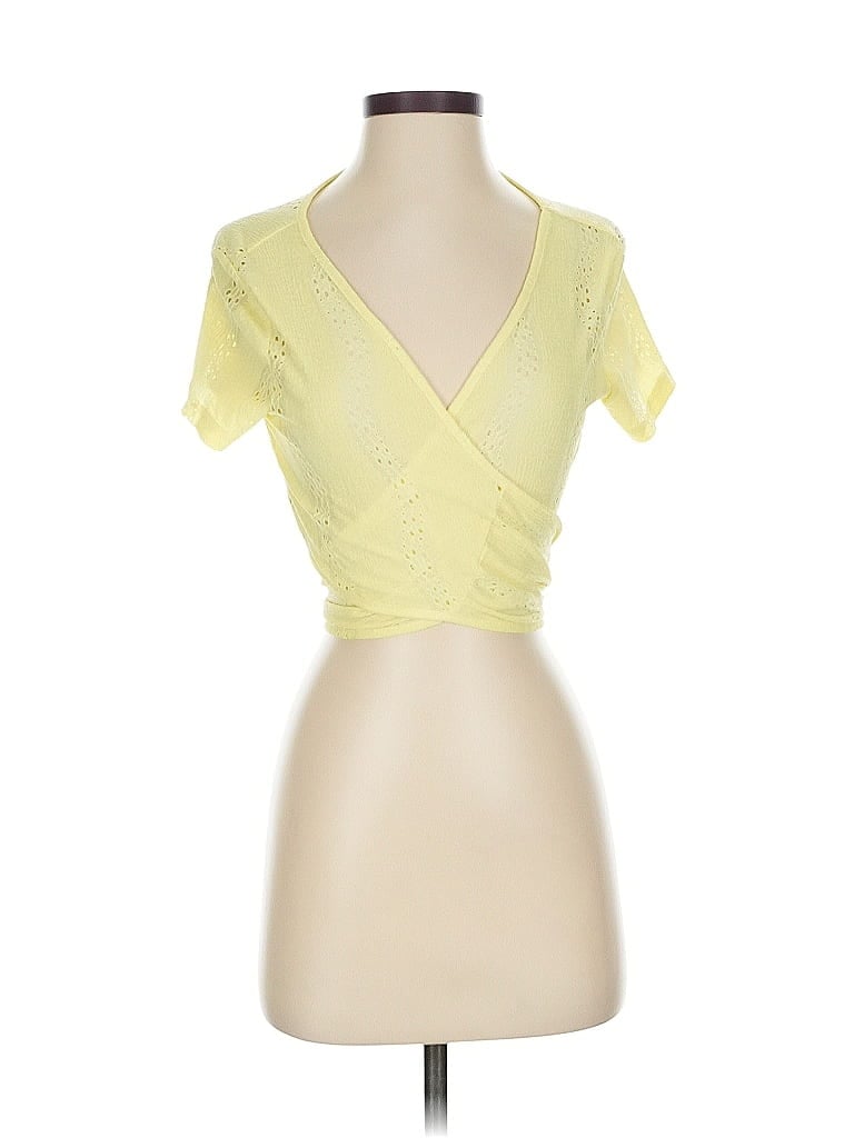 Pre-owned Shein Short Sleeve Top Yellow Sweetheart Neckline Tops