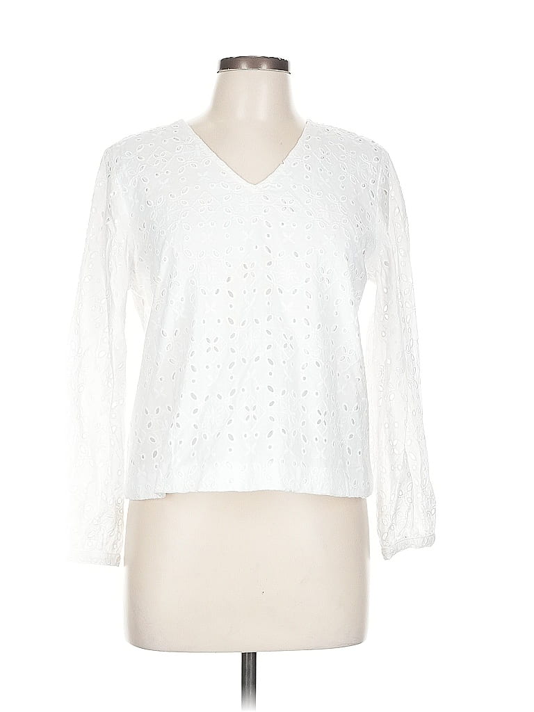 Pre-owned J. Mclaughlin Long Sleeve Blouse In White