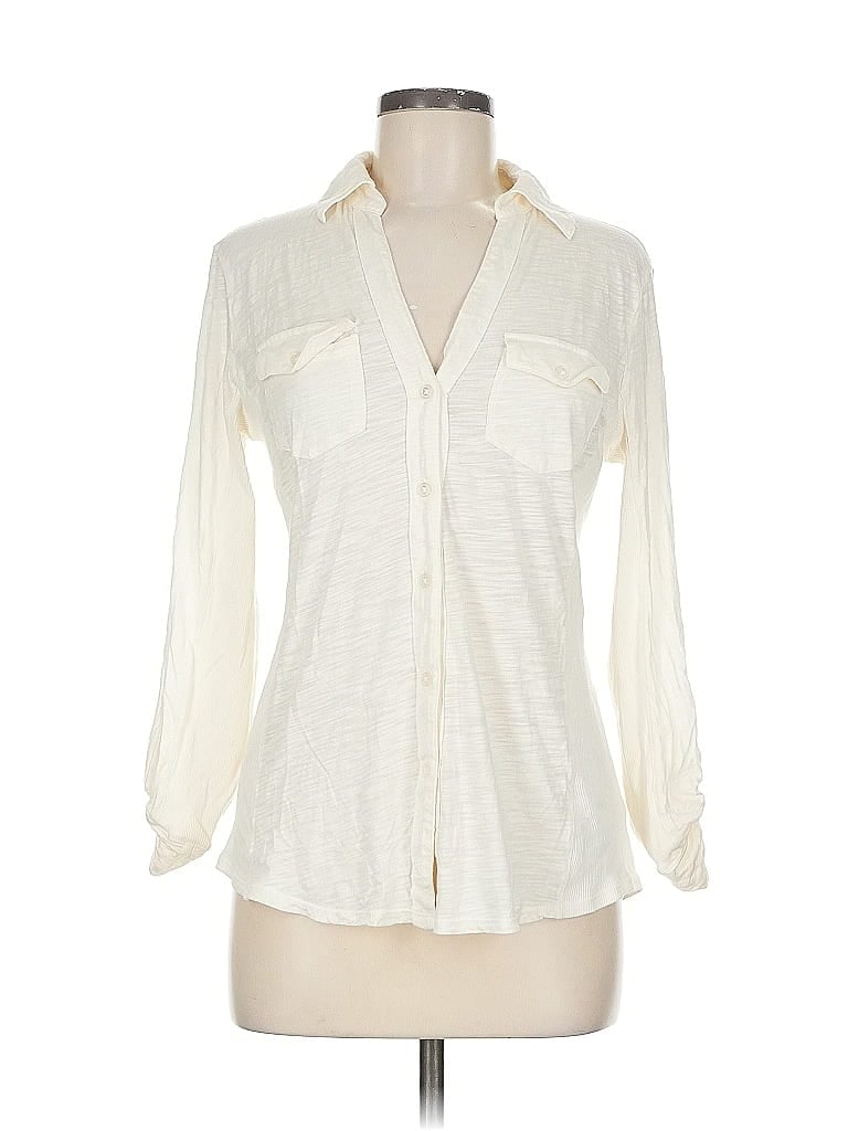 Pre-owned Daisy Fuentes Long Sleeve Blouse In White