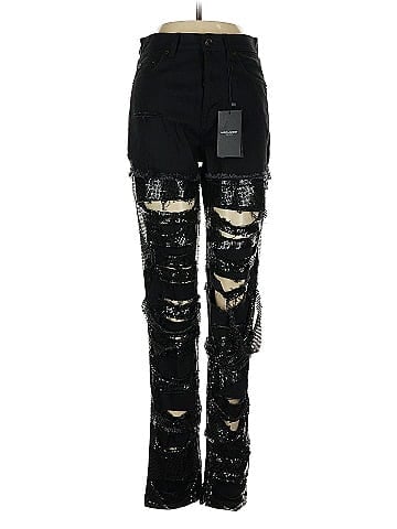 Saint Laurent Sequin-Embellished Ripped Skinny Jeans (view 1)