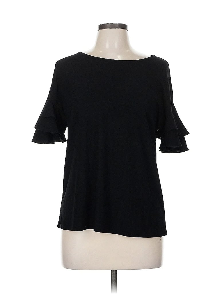 Pre-owned Inc International Concepts Short Sleeve Top Black Cold Shoulder Neckline Tops