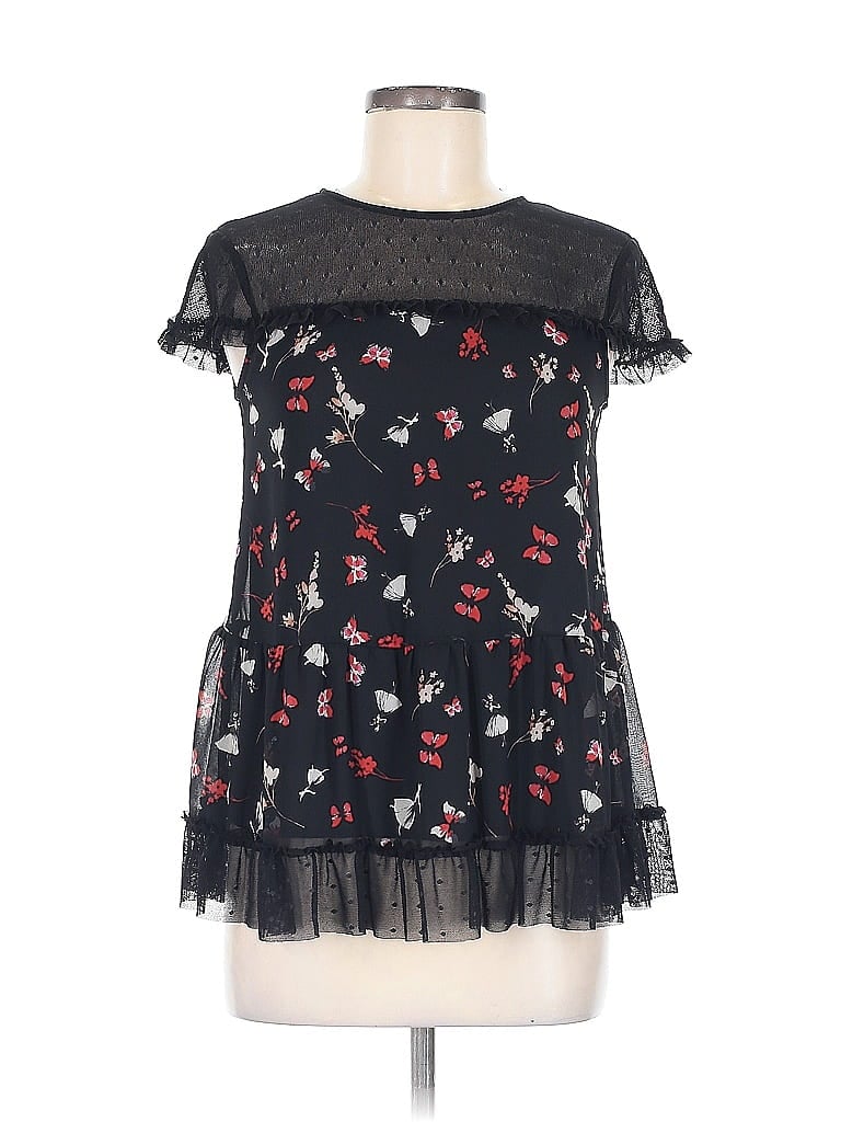 Pre-owned Liu •jo Short Sleeve Top Black Sweetheart Neckline Tops