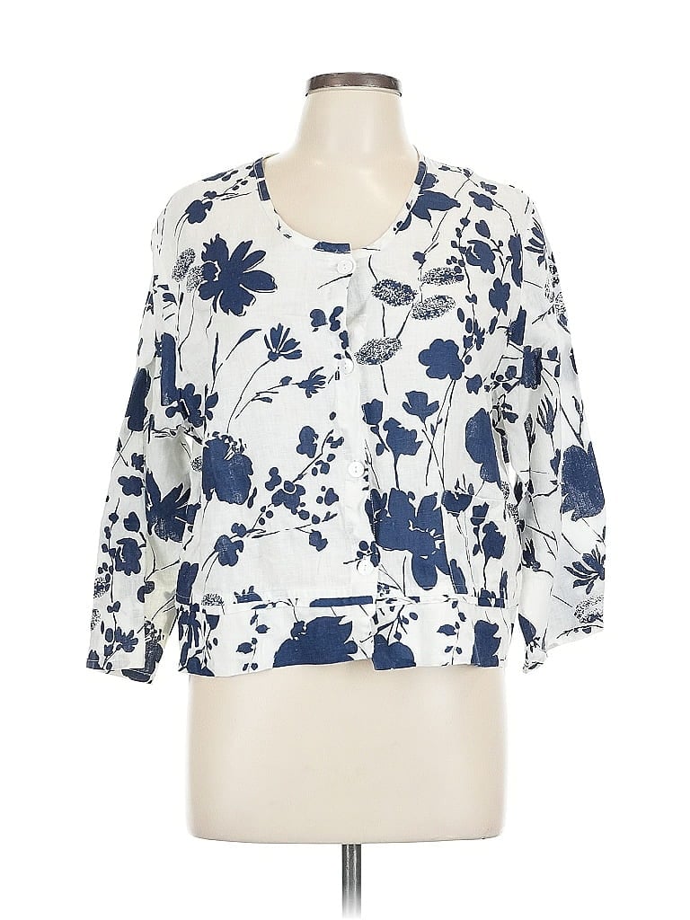 Pre-owned Flax 3/4 Sleeve Blouse In White