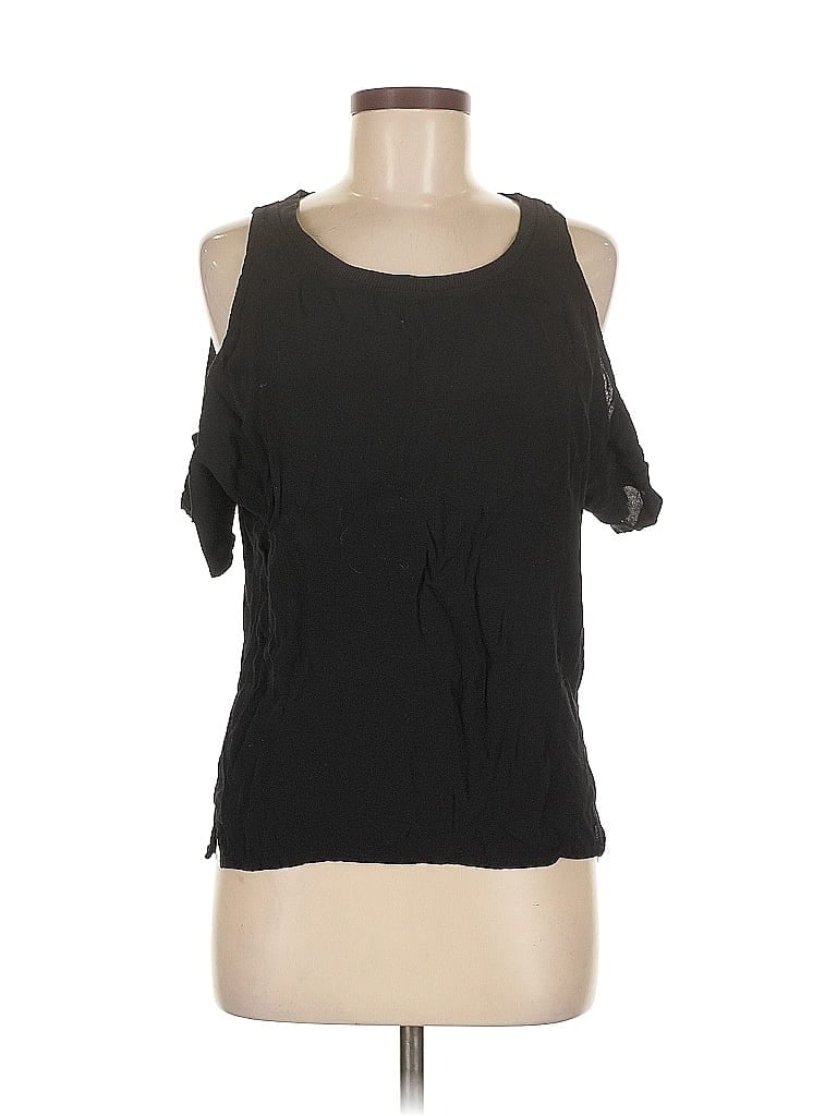 Pre-owned Zara W&b Collection Short Sleeve Top Black Cold Shoulder Neckline Tops
