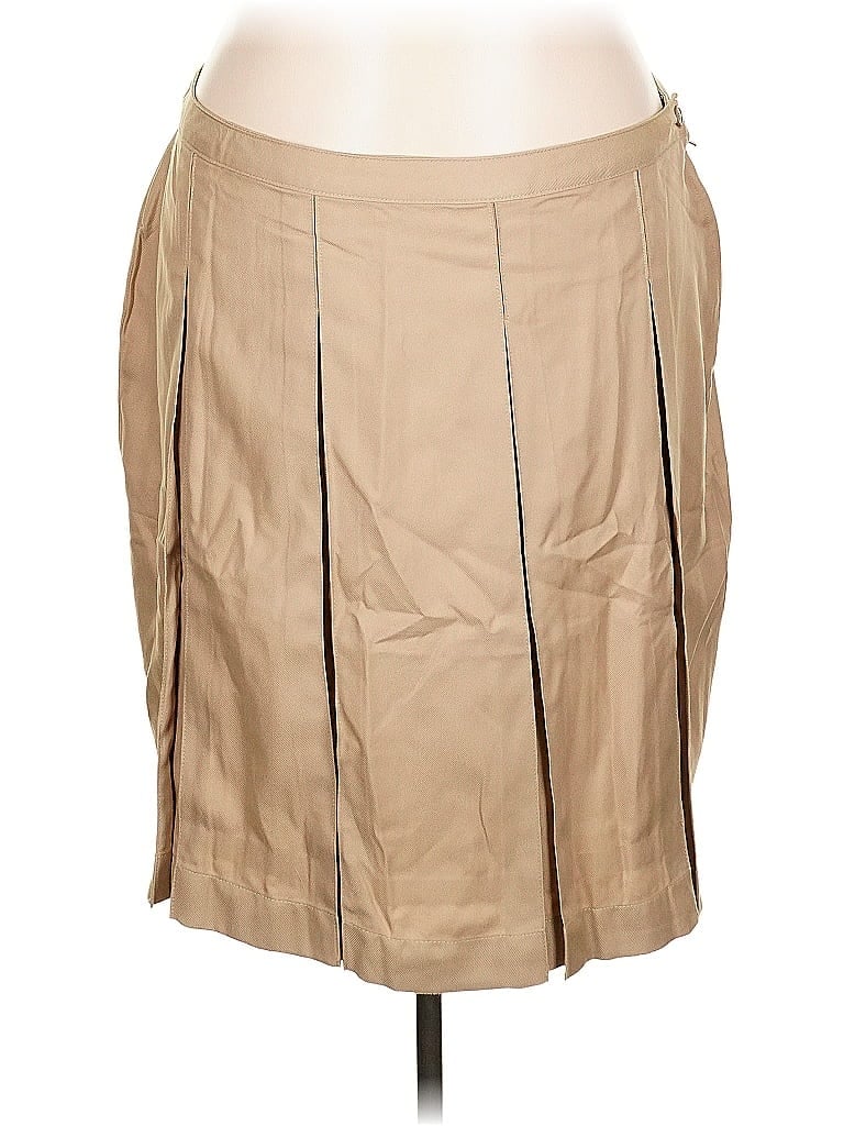 Pre-owned Lands' End Faux Leather Skirt In Brown
