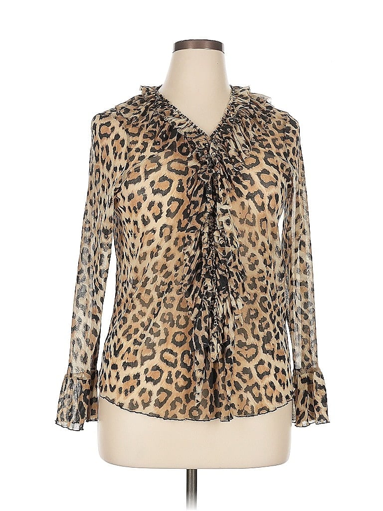 Pre-owned Karen Kane Long Sleeve Blouse In Brown