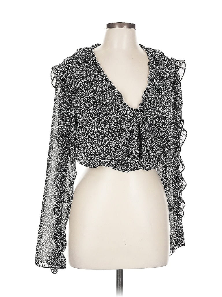 Pre-owned Sugar Lips 3/4 Sleeve Blouse In Black