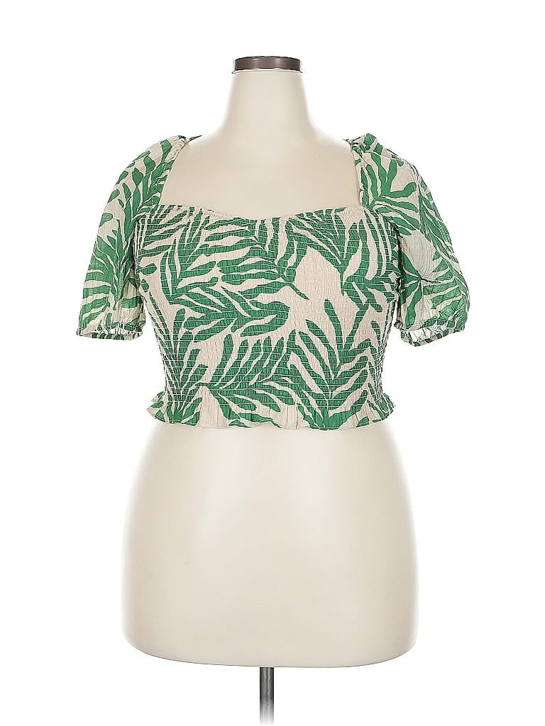 Pre-owned H&m Short Sleeve Top Green Sweetheart Neckline Tops
