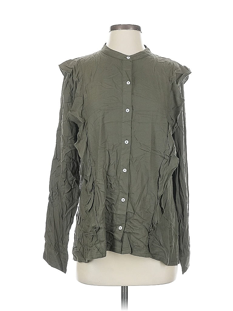 Pre-owned Mud Pie Long Sleeve Blouse In Green