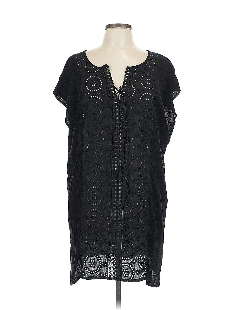 Pre-owned Kona Sol Short Sleeve Blouse In Black