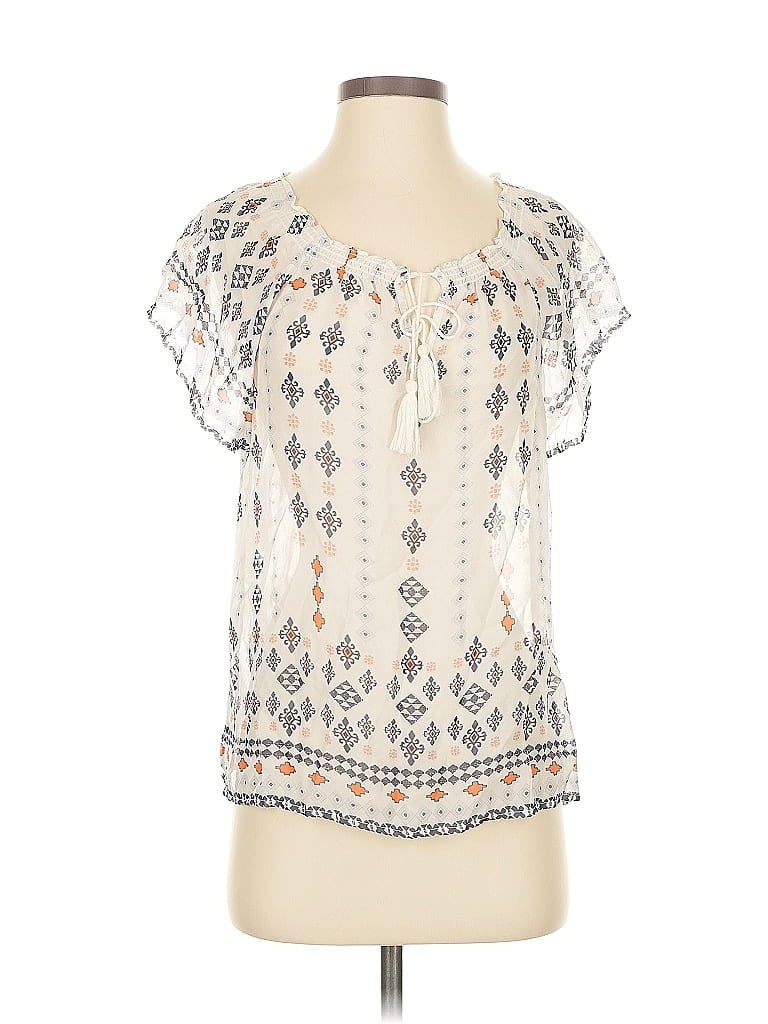 Click to view more detailed imagery on our partner's website Pre-owned Joie Short Sleeve Silk Top Ivory Square Neckline Tops In White